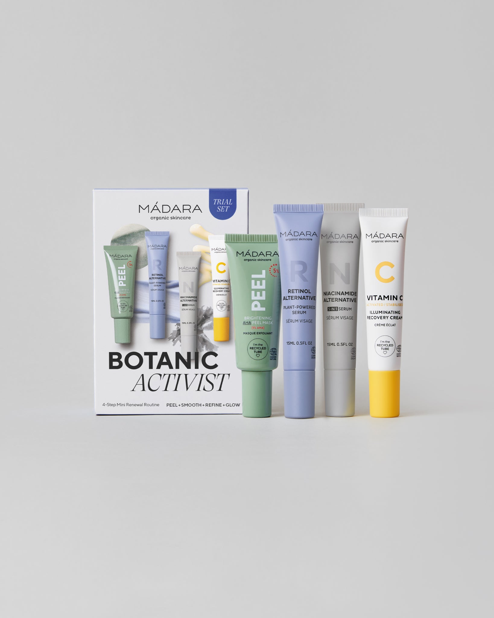 MΓDARA Organic Skincare botanic activist mini renewal routine A0035 product photo on plain background.