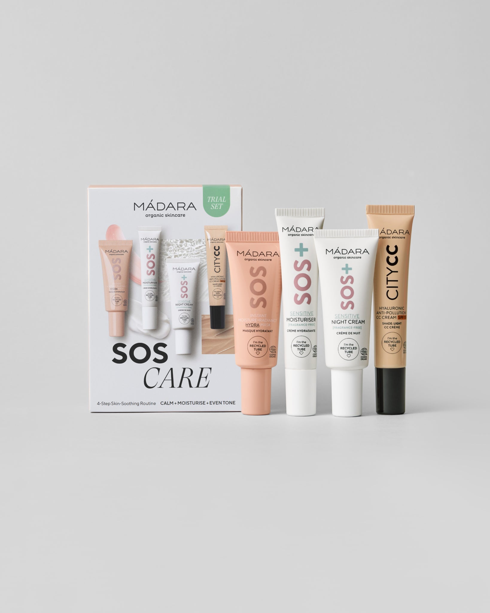 MΓDARA Organic Skincare sos care skin soothing routine light A0035 product photo on plain background.