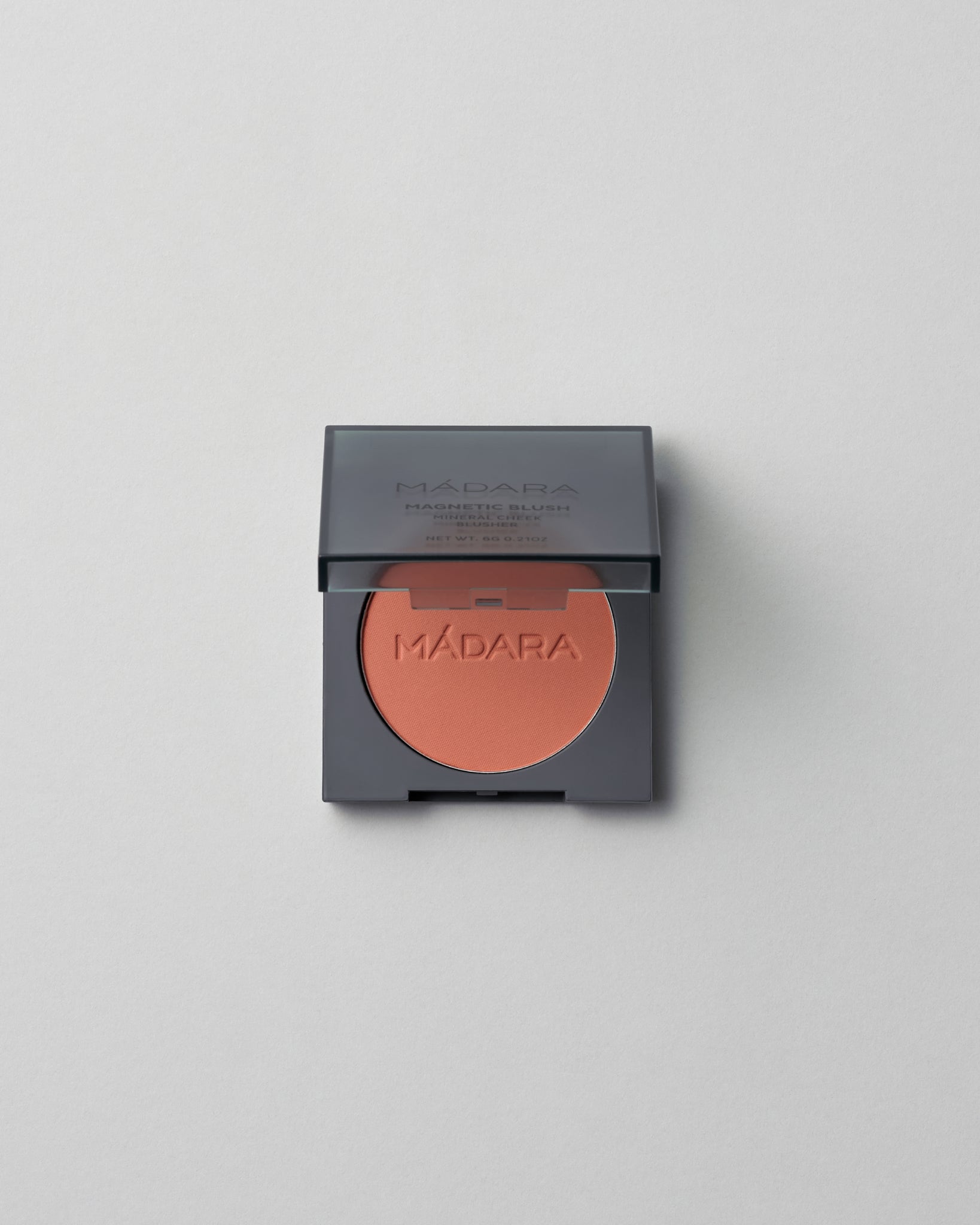 MΓDARA Organic Skincare mineral cheek blusher fierce flame A6821 product photo on plain background.